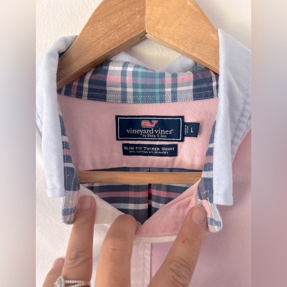 Vineyard Vines Slim Fit Tucker White Pink & Blue Plaid Button Down Shirt Large - Picture 7 of 13